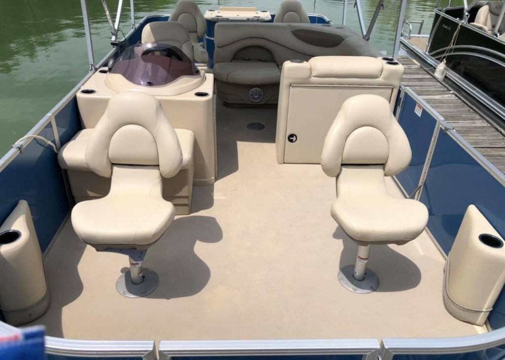 Interior of fishing pontoon boat at Atwood Lake Boats