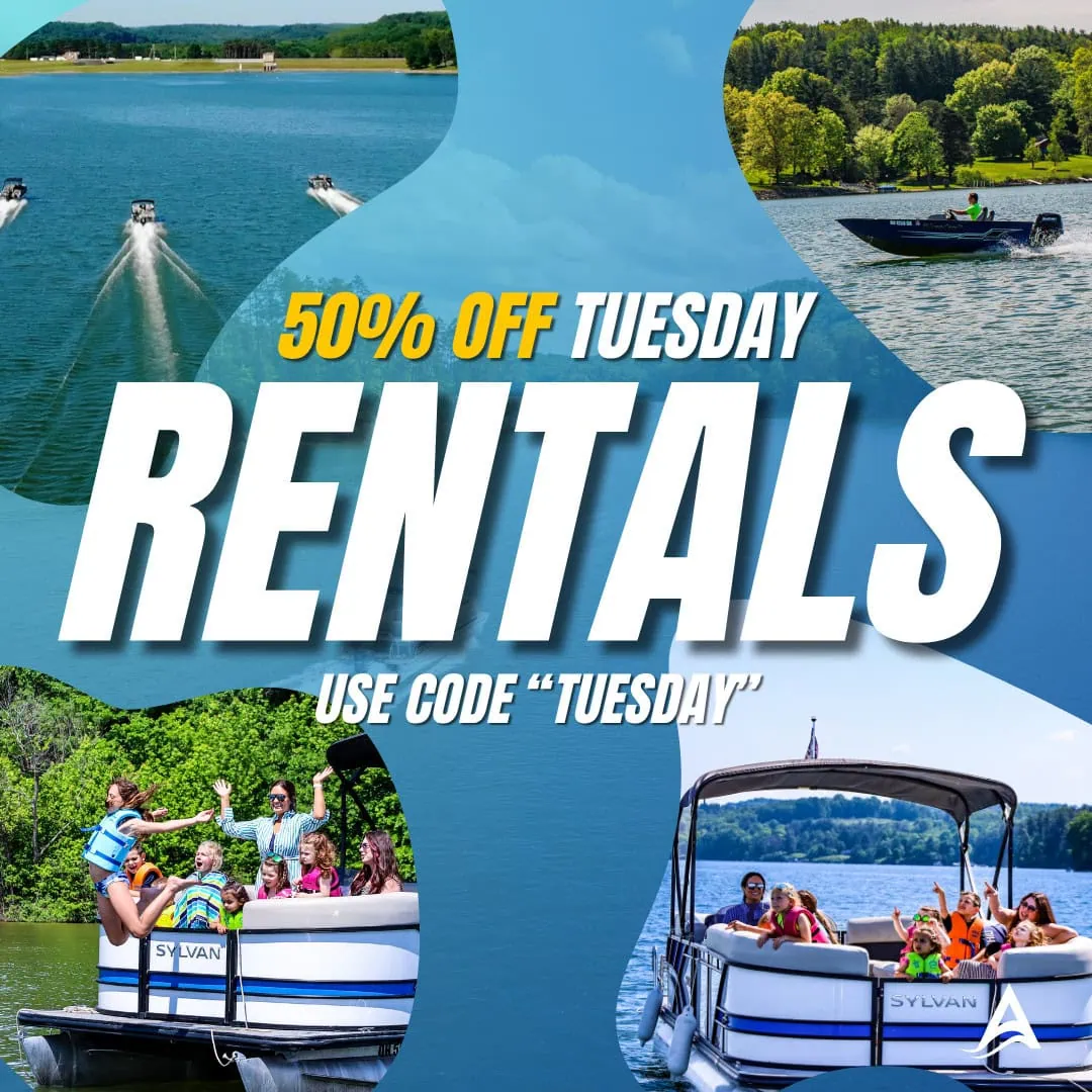 50% off Tuesday boat rentals promotion