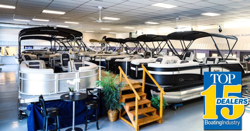 Atwood Lake Boats Pontoon Show Room with Pontoons on Display