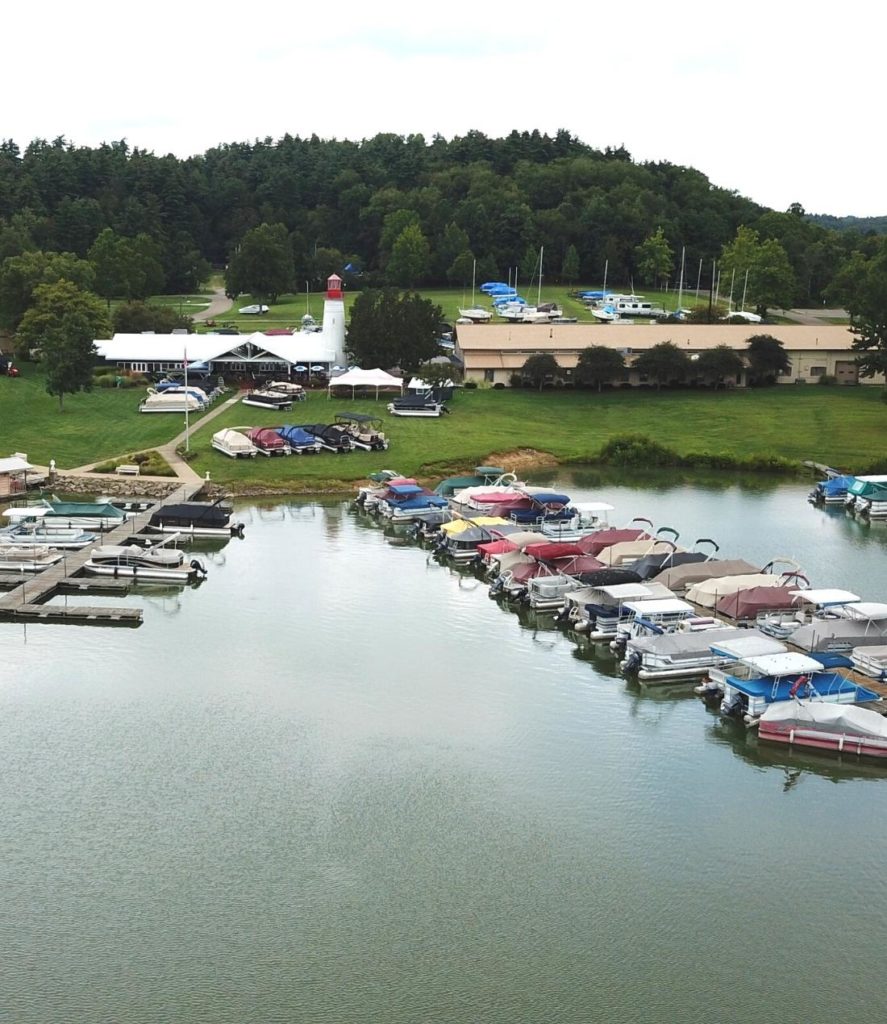 Boats, dock, buildings at Atwood Lake West Marina