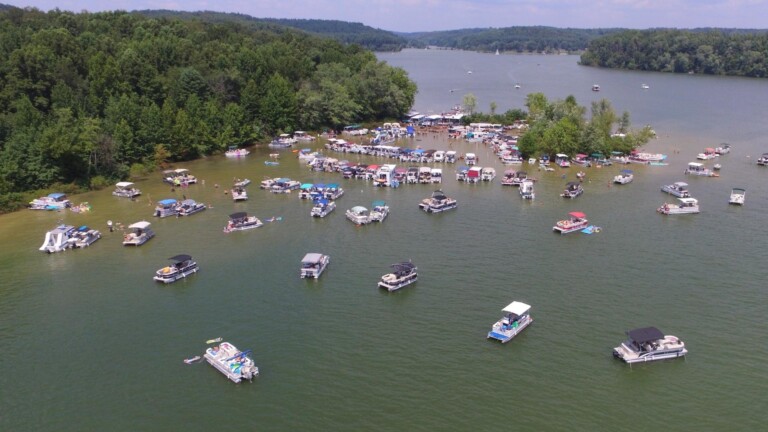 Many pontoons on Atwood Lake