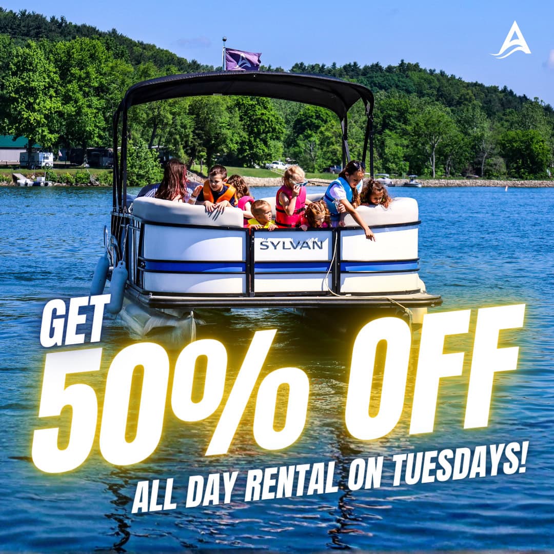 Family enjoying pontoon boat rental on lake