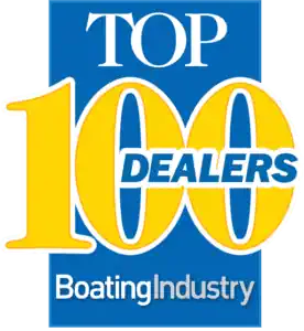 Top 100 boating dealers award badge.